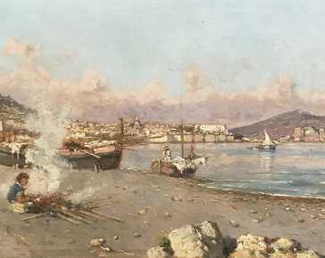 Carelli Giuseppe - La Baia di Napoli con il Vesuvio sullo sfondo *